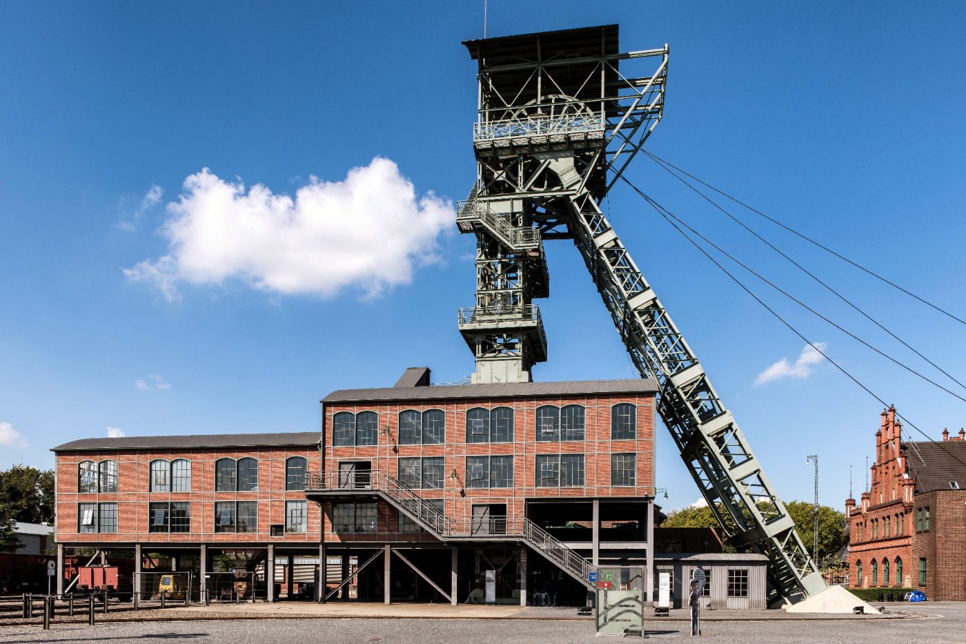 Historic industrial site in Dortmund, showcasing architecture and heritage under a bright blue sky.