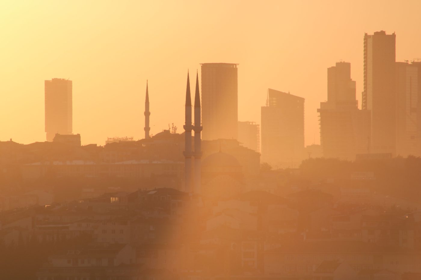 A captivating view of Istanbul's skyline at sunset, highlighting iconic minarets.